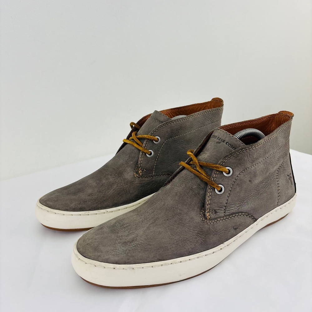Frye Mens Grey Leather Chukka Sneakers Mid Top Boots Distressed 10.5